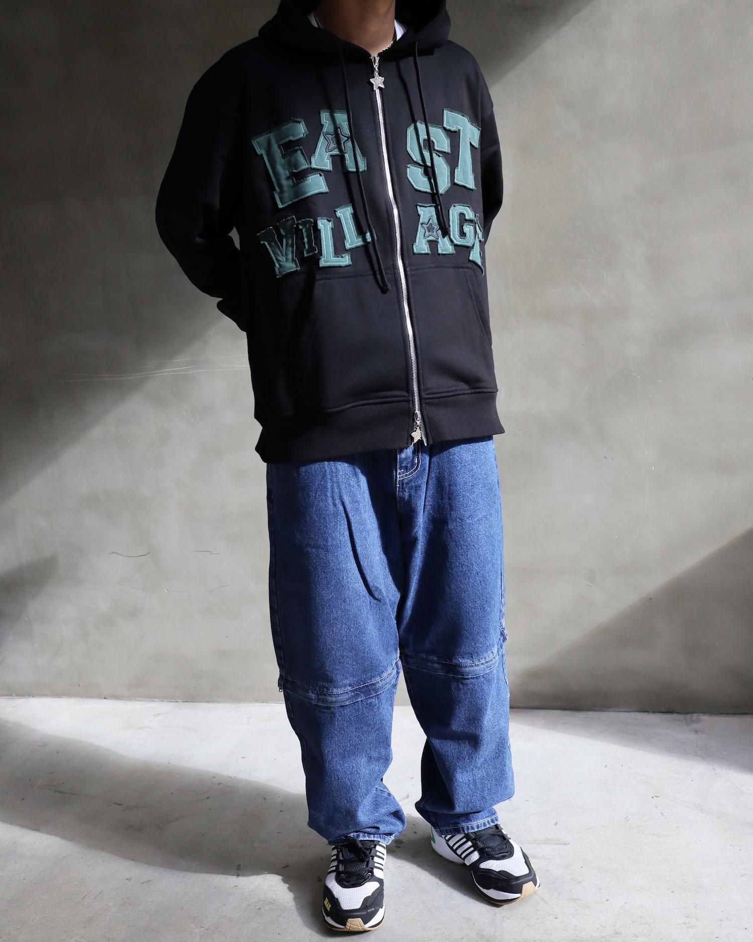 STAR TEAMEast Village Patchwork Full Zip Hoodie - Apple STAR TEAMEast Village Patchwork Full Zip Hoodie - Apple