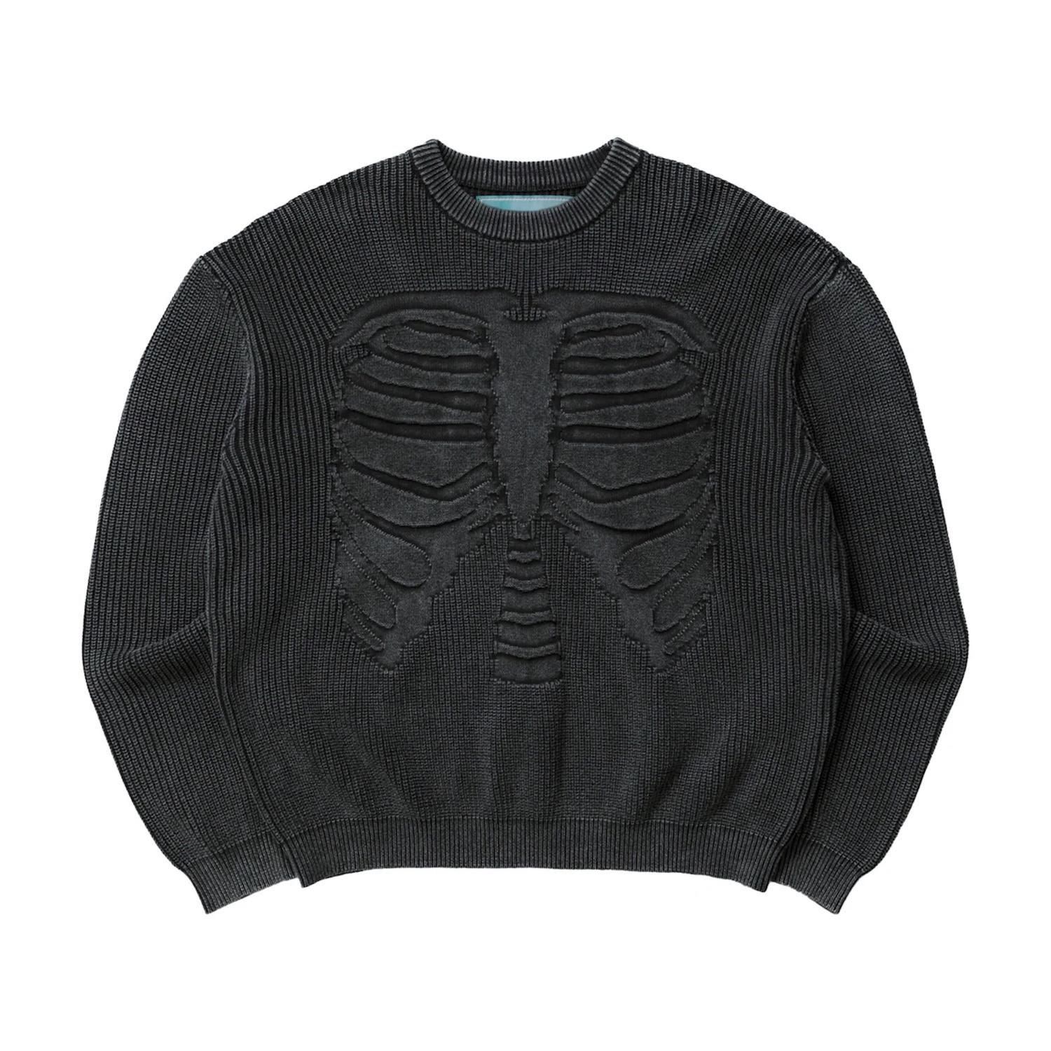 BRIGADE<br>Acid Wash Bones 3D Knit Sweater<br>