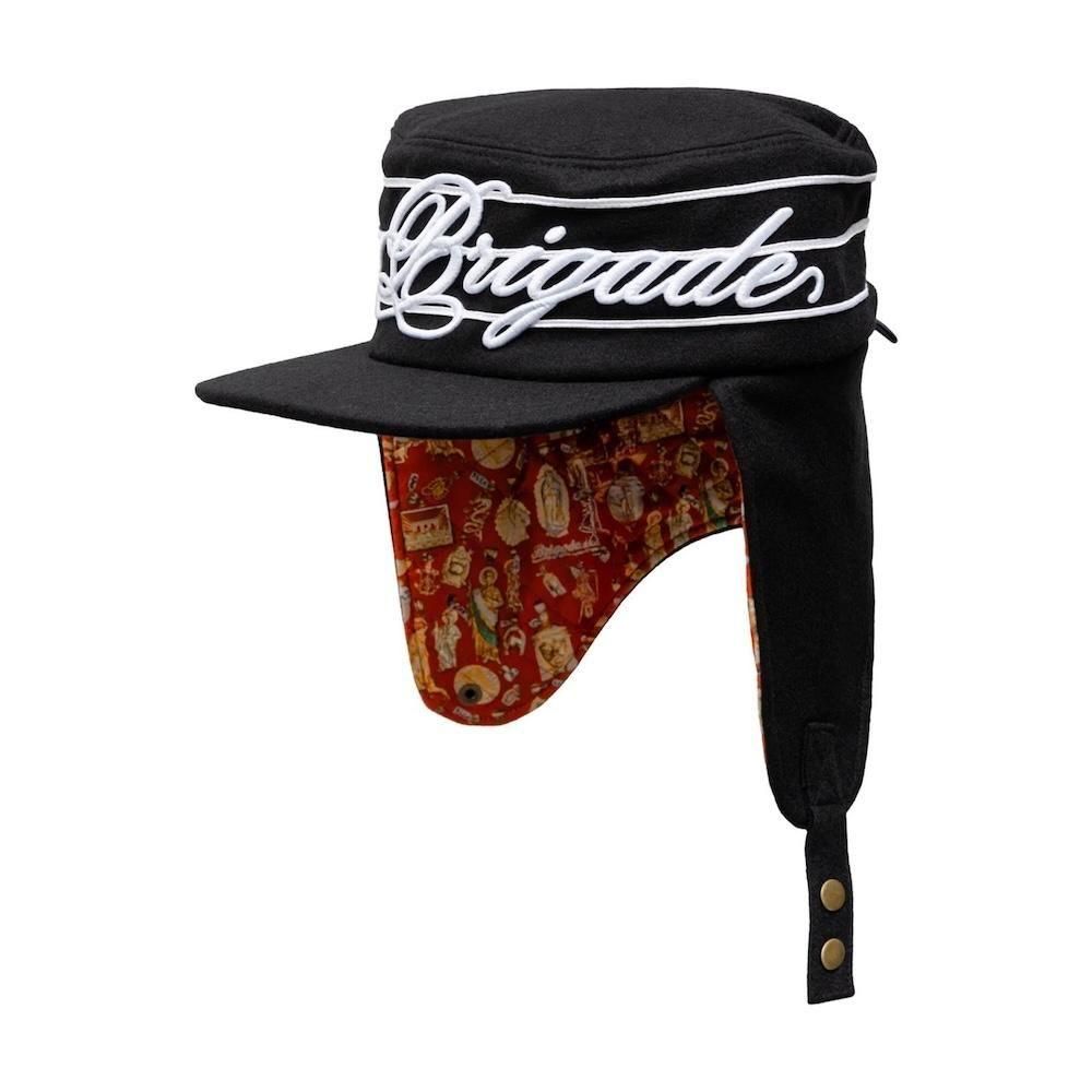 BRIGADE<br>Ear Flap Script Pillbox Hat<br>