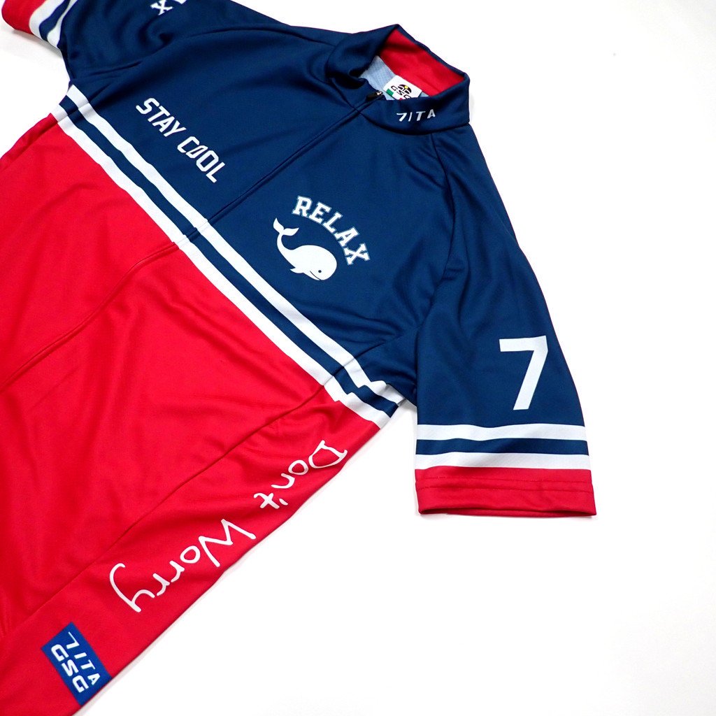 Stay Cool Whale Jersey Red/Navy | サイクルジャージ - 7 BiCYCLE Products