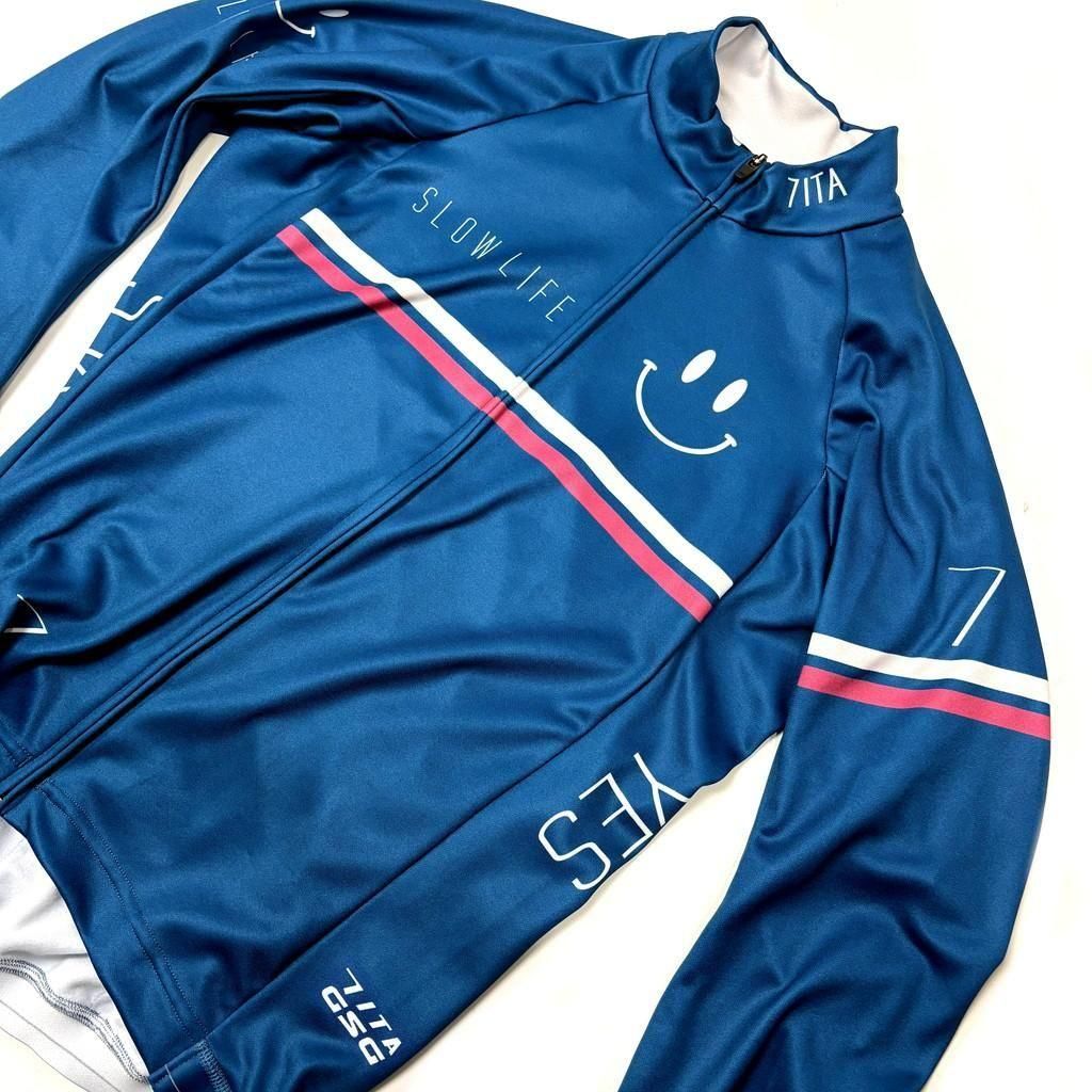 7ITA Slow Life Smile LS Jersey | ネイビー - 7 BiCYCLE Products