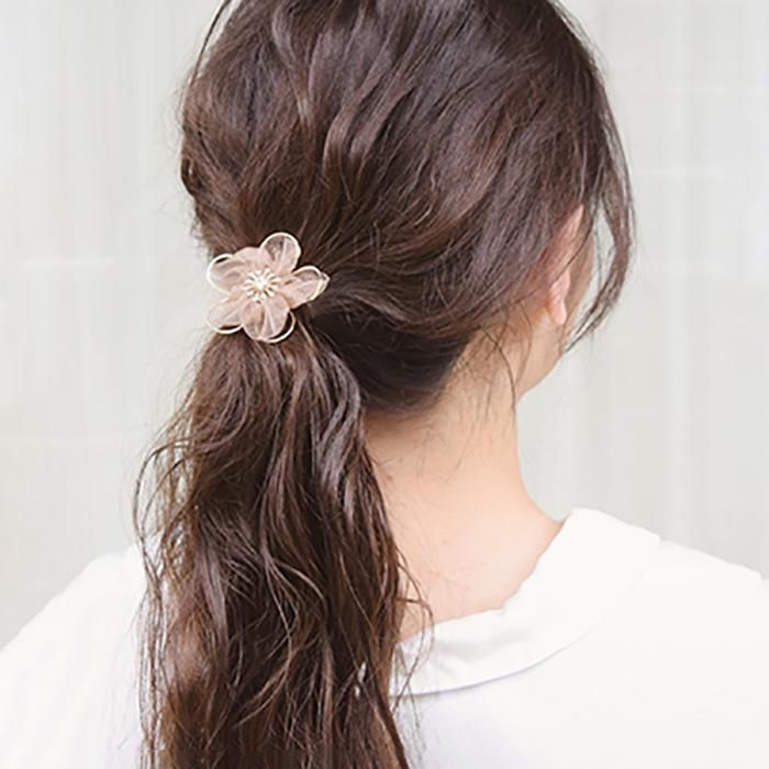オーガンジーフラワー(PK) /ヘアアクセサリー｜ ポニーフック｜フラワーリング