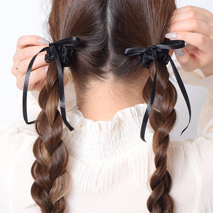 ロングリボン｜ミニシュシュ｜ヘアアクセサリー｜フラワーリング