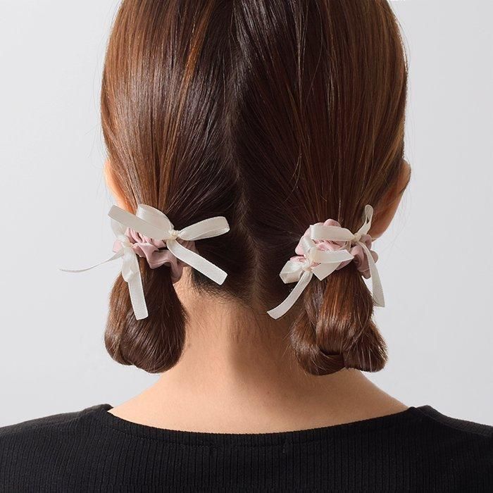 ツインリボン｜ミニシュシュ｜ヘアアクセサリー｜フラワーリング