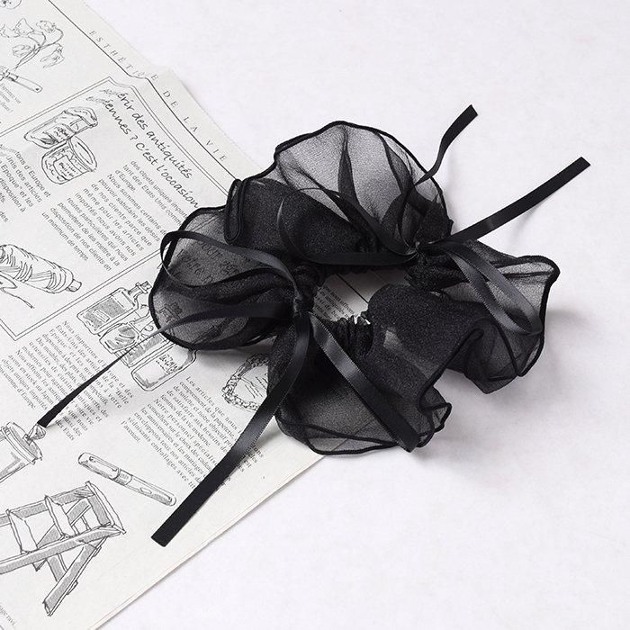 新作オーガンジー131ビッグシアオーガンジー黒蝶型リボンシュシュ