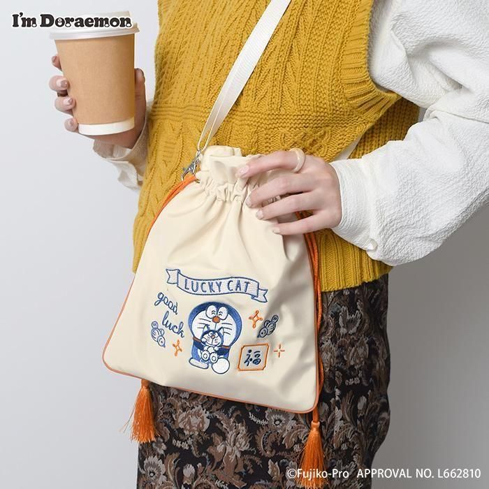 刺繍巾着ショルダーバッグ｜アイムドラえもん｜フラワーリング