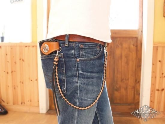 ウォレットロープ／ブラックxナチュラル サドルレザー2mm厚使用