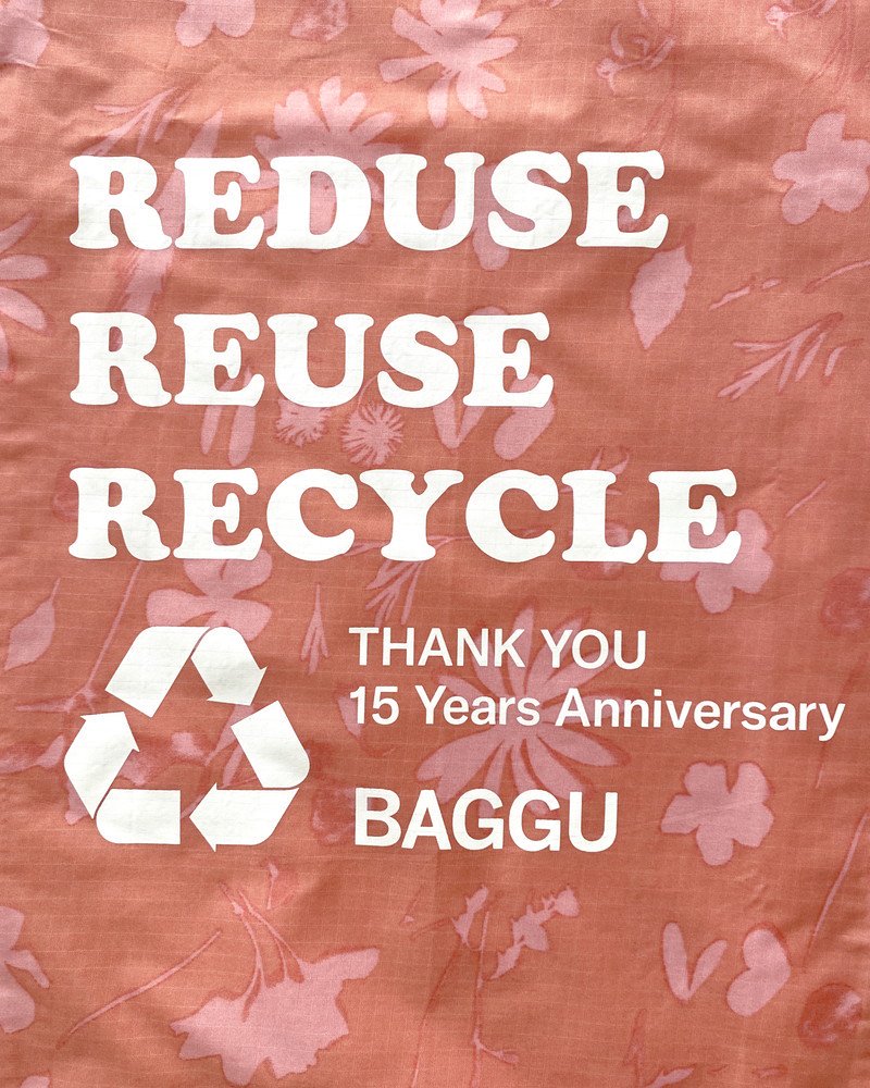 STANDARD BAGGU　15周年記念モデル　3R（日本限定）サンプリントフラワー ピンク×ホワイト - BAGGU Japan