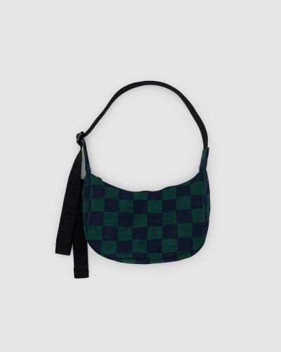 SMALL NYLON CRESCENT BAGNAVY GREEN CHECK